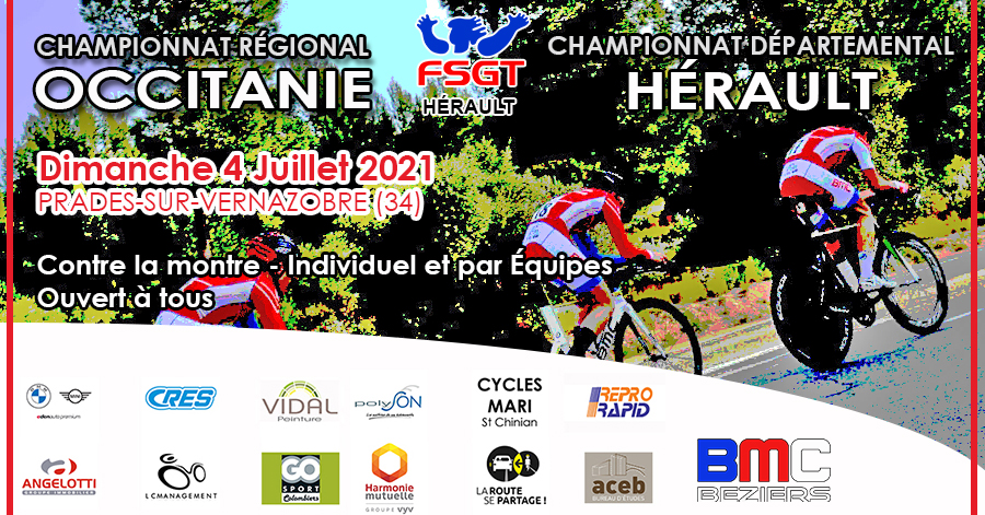 Les Championnats Occitanie et Hérault de contre la montre à Prades-Sur-Vernazobre le 4 juillet 2021